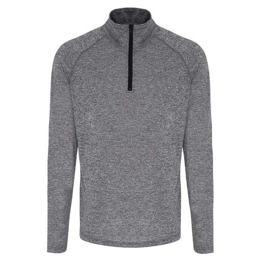 TriDri® Pánské tričko s dlouhým rukávem a 1/4 zipem - Černý melír / černá | 3XL