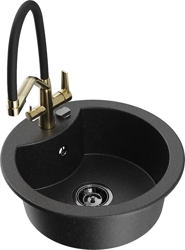 MEXEN/S Diego granitový dřez 1-miska včetně baterie Duo, černá/stříbrná metalik 6512-73-671701-57-B