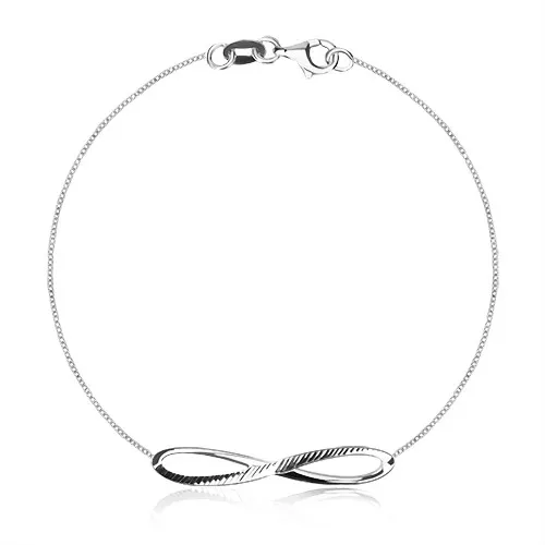Lesklý náramek ze stříbra 925 - symbol nekonečna se zářezy, hranatý řetízek