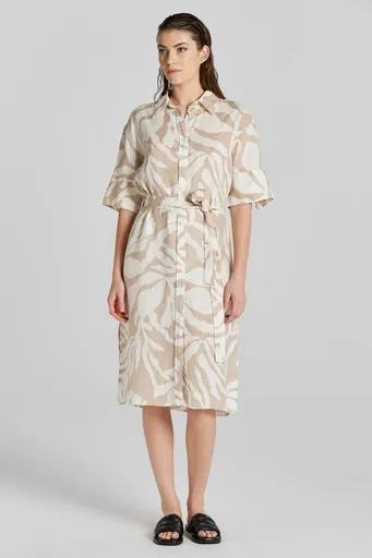 ŠATY GANT REL PALM PRINT LINEN SHIRT DRESS DRY SAND