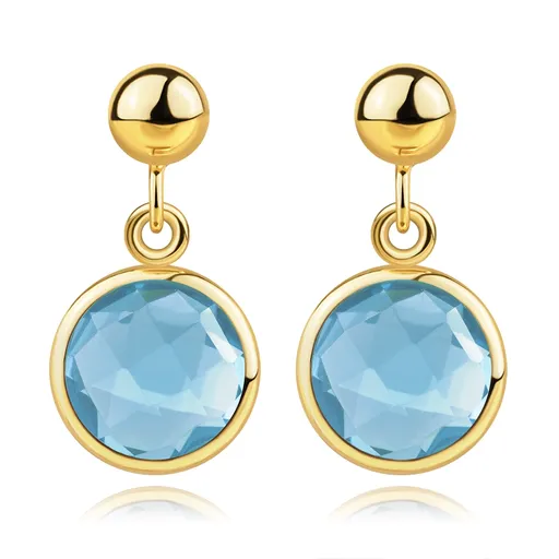 Náušnice ze 14K žlutého zlata - kulička, topaz v hladkém lemu, puzety