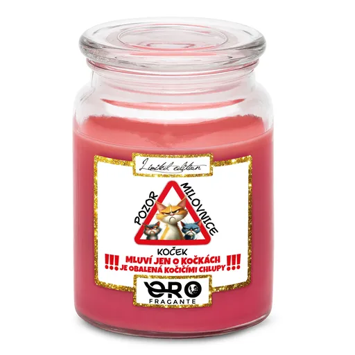 Svíčka Pozor milovnice koček (Vůně svíčky: Višně v čokoládě)
