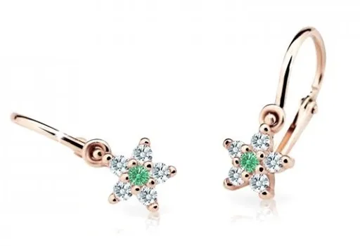 Cutie Jewellery Třpytivé dětské náušnice z růžového zlata C2118-10-X-4 zelená