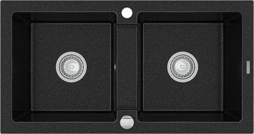 MEXEN Mario granitový dřez dvě mísy 820x436 mm, černá / stříbrná metalíza 6504822000-73