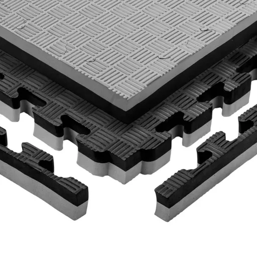 Puzzle tatami podložka inSPORTline Malmeida 100x100x4 cm šedo-černá, vzor 5 proužků