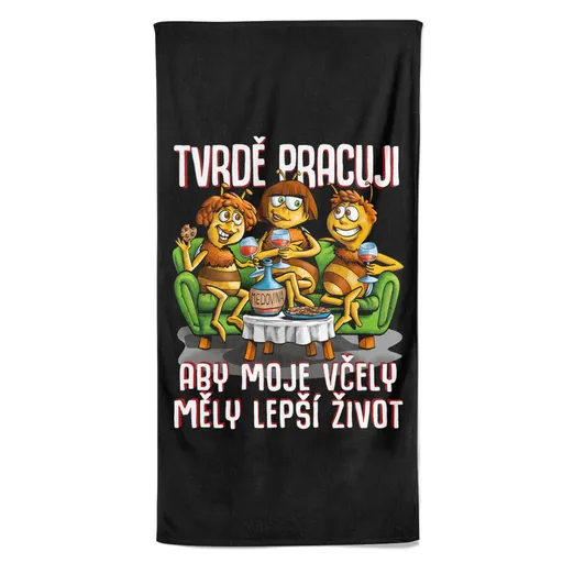 Osuška Tvrdě pracuji – včely (Velikost osušky: 70x140cm)