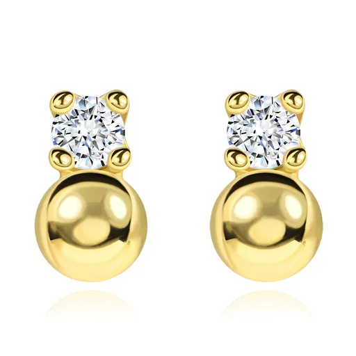 Zlaté náušnice 14K kulička a čirý zirkon