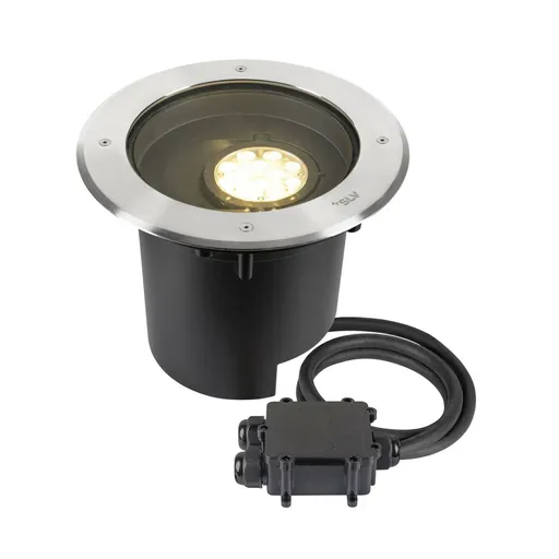 BIG WHITE (SLV) DASAR® XL svítidlo do země, asymetrické, 3000K, 70°/40°, IP65/IP67, kulaté, nerezová ocel / černá 1009170