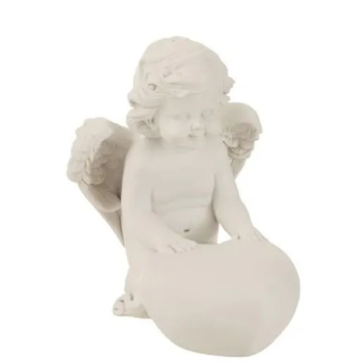 Dekorace klečící bílý anděl se srdcem - 12*15*16cm J-Line by Jolipa