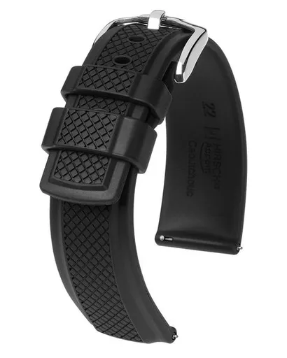 Řemínek Hirsch Accent - černý - 22 mm - L – Standardní délka (doporučujeme) - 20 mm - Stříbrná