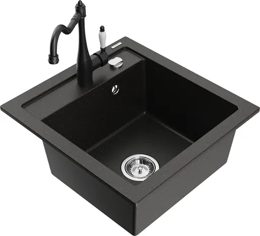 MEXEN/S Vito granitový dřez 1-miska včetně baterie Carla, černá/zlatá metalik 6503-75-670700-70