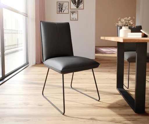 Jídelní židle Lelio-Flex tenká podnož černá pravá kůže černá