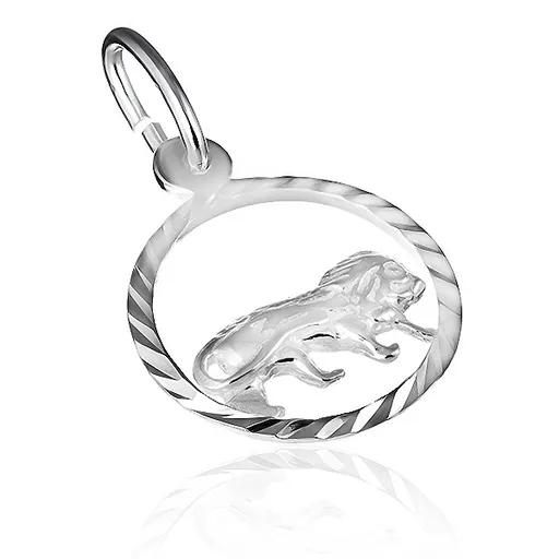 Stříbrný přívěsek 925 - znamení "lev" v lesklém kruhu