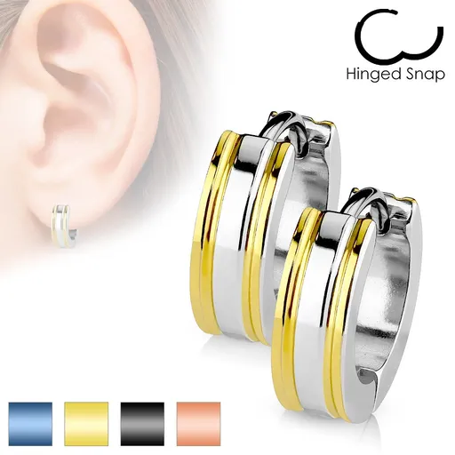 Náušnice z chirurgické oceli ve stříbrné barvě - pásky lemující okraje - Barva: Černá