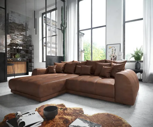 Rohová pohovka Violetta 300x220 cm hnědá koženka variabilní