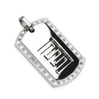 Přívěsek z oceli dlaždice se zirkony a kmenovým vzorem