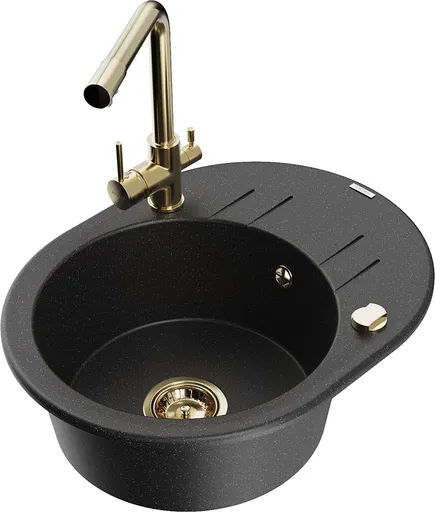 MEXEN/S Kevin granitový dřez s odkapávačem včetně baterie Duero, černá/srebrny metalik 6517-73-671600-50