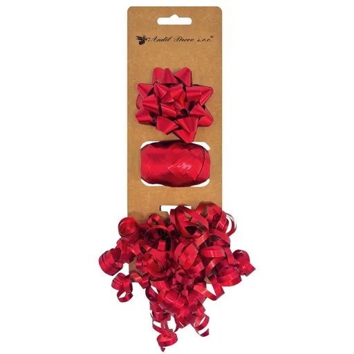 Anděl Přerov Sada na balení dárků červená, rozeta 7 x 3,5 x 7 cm, stuha 0,5 cm x 10 m, kudrlina s lepíkem