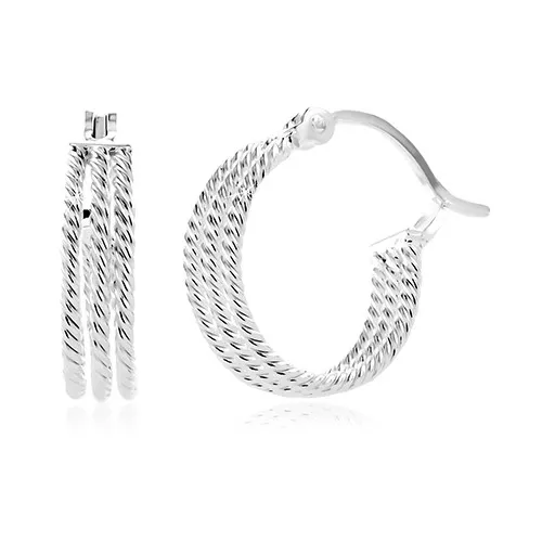 Náušnice ze stříbra 925 - tři vroubkované kroužky, 15 mm