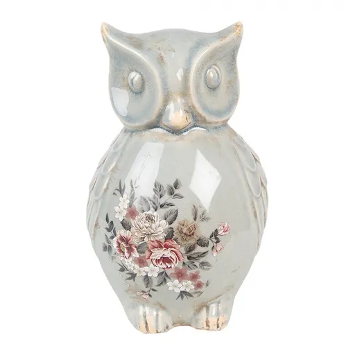 Zelená keramická dekorace sova s květy Floria L - 13*12*22 cm Clayre & Eef