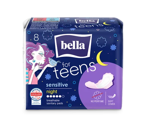 Bella For Teens Sensitive Night hygienické vložky 8 ks