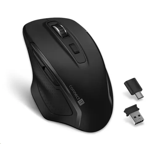 CONNECT IT Dual SmartSwitch bezdrátová optická myš, USB-A, USB-C (+ 1x AA baterie zdarma), černá