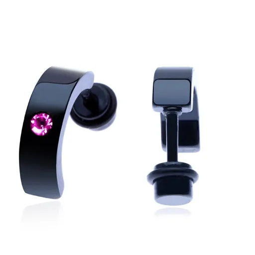 Nepravý plug z oceli - černý oblý pás a růžový zirkon