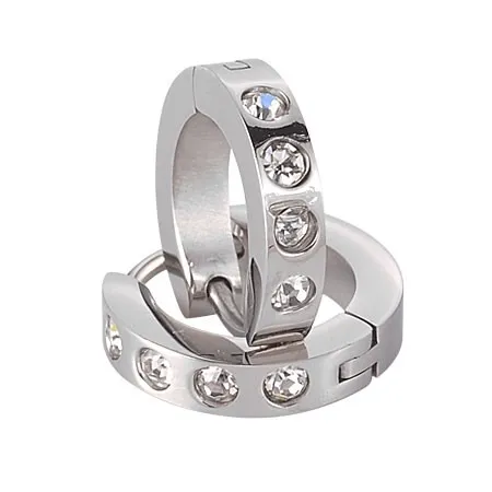 Ocelové náušnice stříbrné barvy - čtyři zirkony, kloubové zapínání