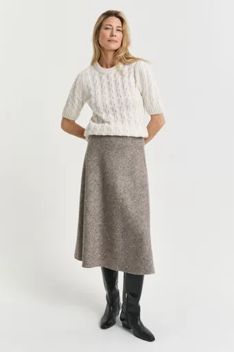 SUKNĚ GANT MIDI FLARED WOOL SKIRT DEEP BROWN