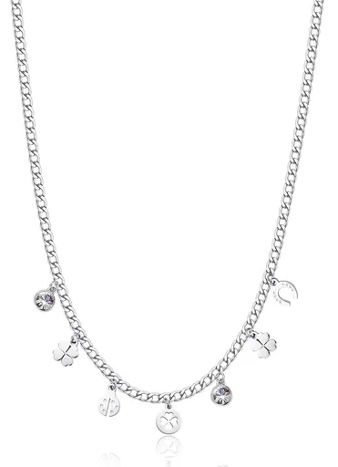 S'Agapõ Ocelový náhrdelník s přívěsky pro štěstí Message SSG03