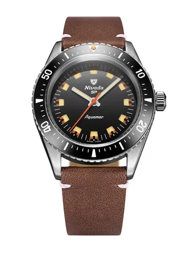 Nivada Grenchen Aquamar Black - Brown Leather White Stitching