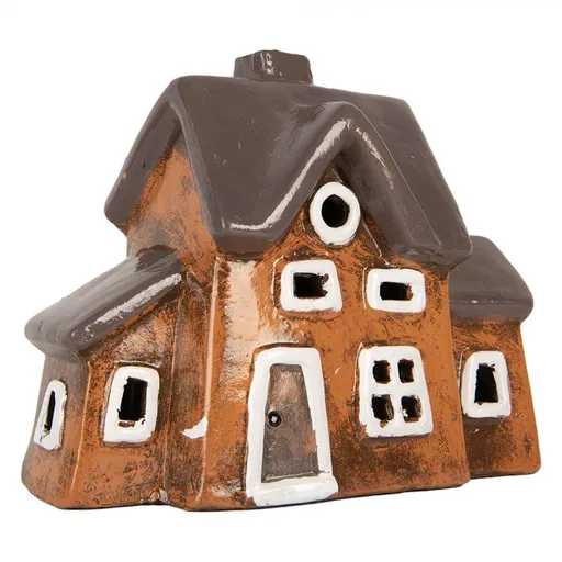 Oranžový keramický svícen na čajovou svíčku domek Village - 20*11*16 cm Clayre & Eef