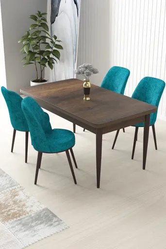 Dining Table & Chairs Set (5 Pieces) Nil - Baroque, Turquoise