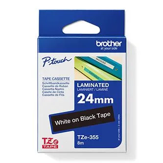 Brother originální páska do tiskárny štítků, Brother, TZE-355, bílý tisk/černý podklad, laminovaná, 8m, 24mm