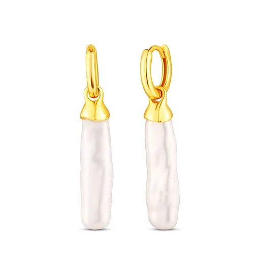 JwL Luxury Pearls Visací zlacené náušnice se sladkovodní perlou 2v1 JL0855