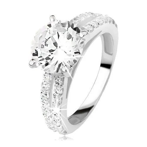 Stříbrný prsten se zirkonem a zirkonovými pásy - Velikost: 58