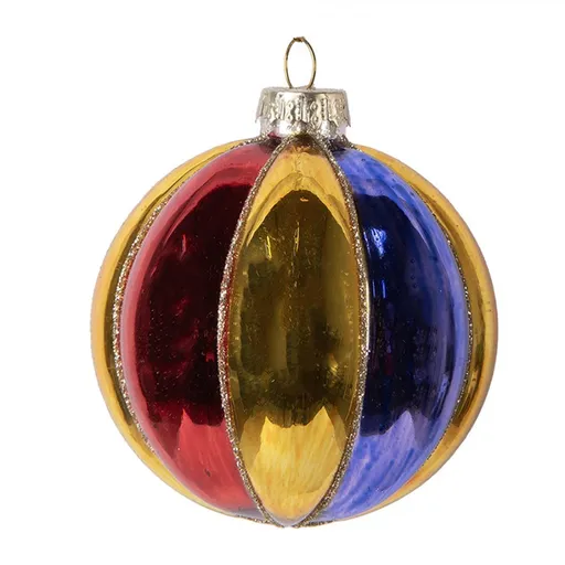 Zlatá skleněná ozdoba koule s barevnými pruhy - Ø 8*8 cm Clayre & Eef