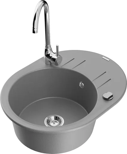 MEXEN/S Kevin granitový dřez s odkapávačem včetně baterie Telma, šedá 6517-71-670200-00