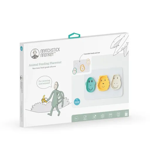 Matchstick Monkey Animal Snack Mat jídelní sada pro děti Monkey, Lion & Giraffe 3 ks