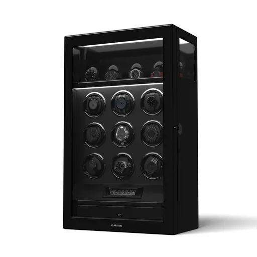 Klarstein SecureTouch natahovač hodinek, 9+4 hodinky, motor Mabuchi, klavírní lak, 41 režimů, zámek, LED diody