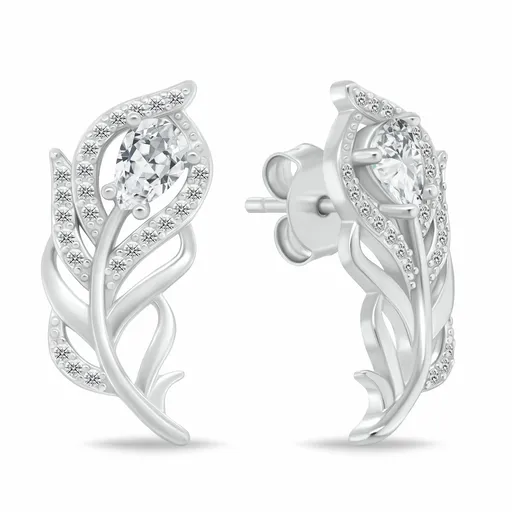 Brilio Silver Oslnivé stříbrné náušnice Peříčka se zirkony EA1202W