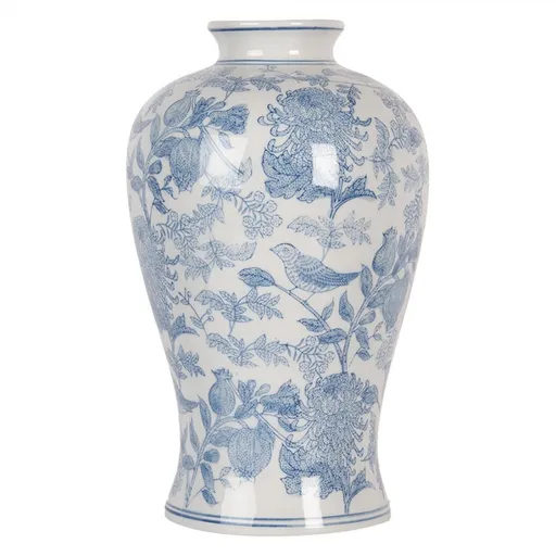 Keramická váza s modrými květy a ptáčky Pointea - Ø 17*32 cm Clayre & Eef
