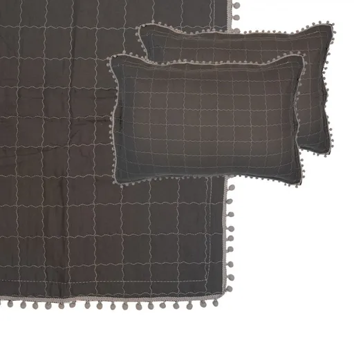 Šedý přehoz na postel a 2x povlak na polštář Bulb - 230*250 cm / 50*70 cm Clayre & Eef