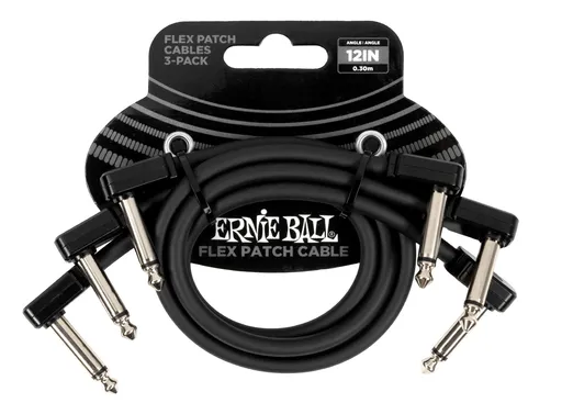 Ernie Ball Flex Patch Cable 12" Black 3-Pack