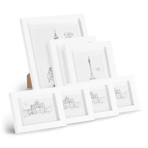 Casa Chic Chalcot, sada 7 rámů na obrazy, 3 velikosti, obdélníkový tvar, pasparta, pravé dřevo