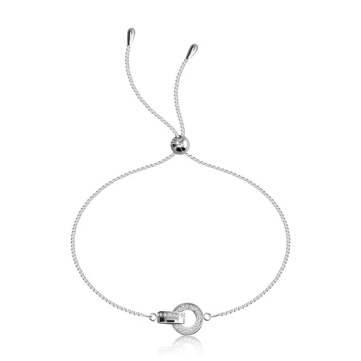 Stříbrný 925 náramek - kroužek se zirkony, očko s lesklým a zirkonovým povrchem