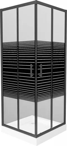 MEXEN/S Rio sprchový kout čtverec 80 x 80, pruhy, černý + vanička Rio včetně výpustě 860-080-080-70-20-4510