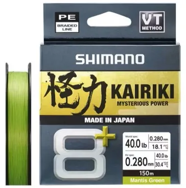 Shimano splétaná šňůra line kairiki 8+ mantis green 150 m - 0,28 mm 30,4 kg