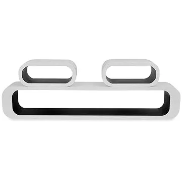 3 černobílé plovoucí MDF police na vystavování\ukládání knih a DVD