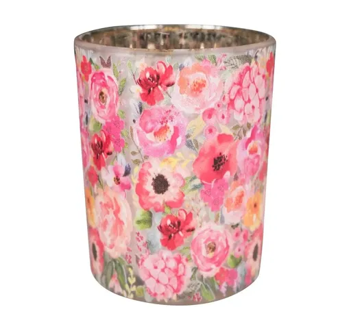 Barevný skleněný svícen s květy Fleury Poppy M - Ø 10*12 cm Mars & More